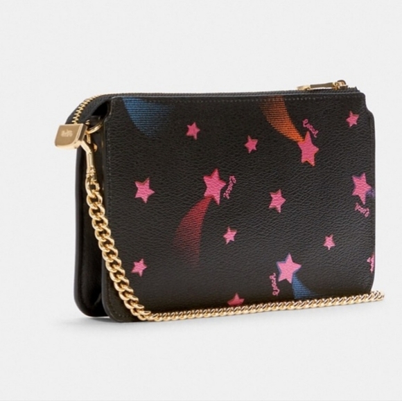 New 🎀 Coach Poppy Crossbody With Card Case With Disco Star Print - Picture 3 of 5